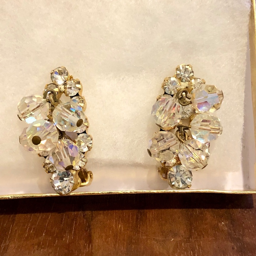 Vintage crystal and rhinestone clip earrings